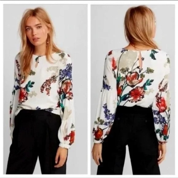Express Tops - Express Multicolor Floral Blouse - Long Bell Sleeve Women’s Top XS
